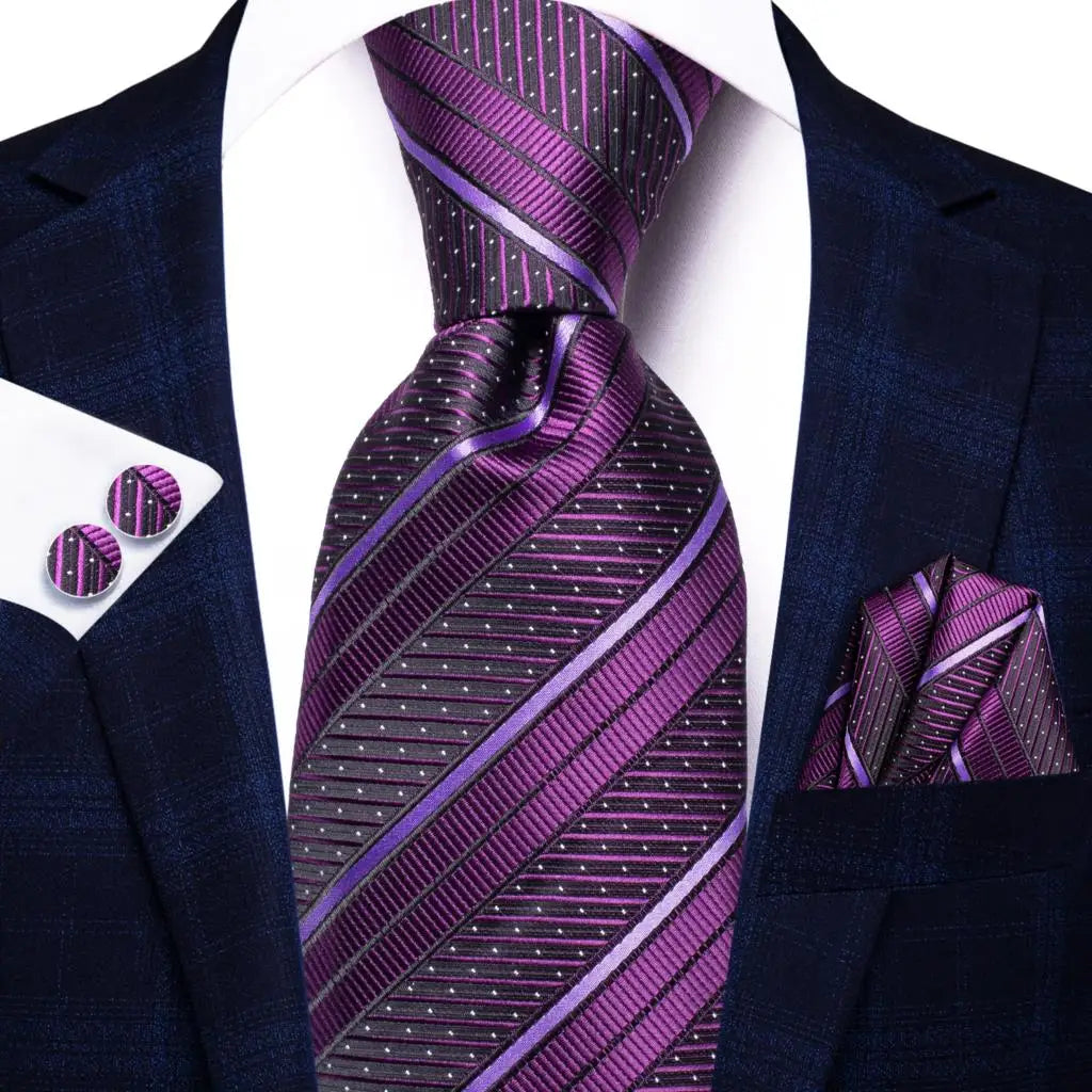 Black Red Striped Silk Wedding Tie For Men Handky Cufflink Gift Men Necktie Fashion Business Party Dropshiping Hi-Tie Designer Good Vibrations