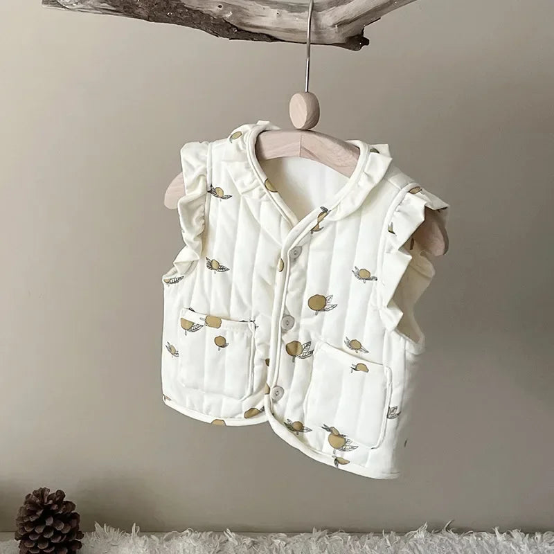 Korean Baby Autumn Winter Floral All-match Vest Baby Windproof Vest Jacket Toddler Girl Spring Waistcoat Cotton Padded Outwear Good Vibrations