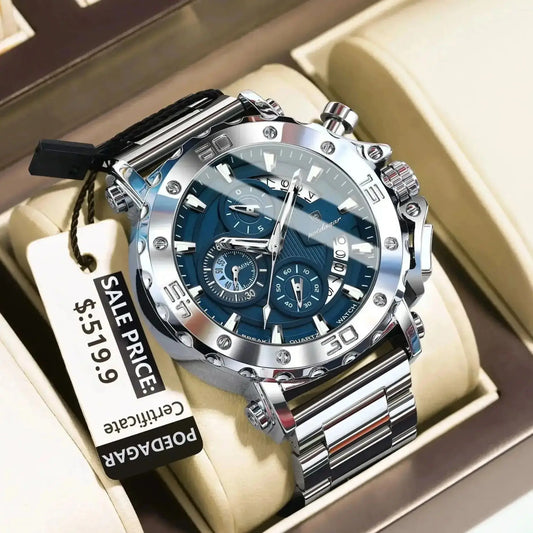 POEDAGAR Luxury Watch For Men Calendar Luminous Waterproof Man Clock Male Chronograph Stainless Steel Men's Quartz Watches Reloj Good Vibrations