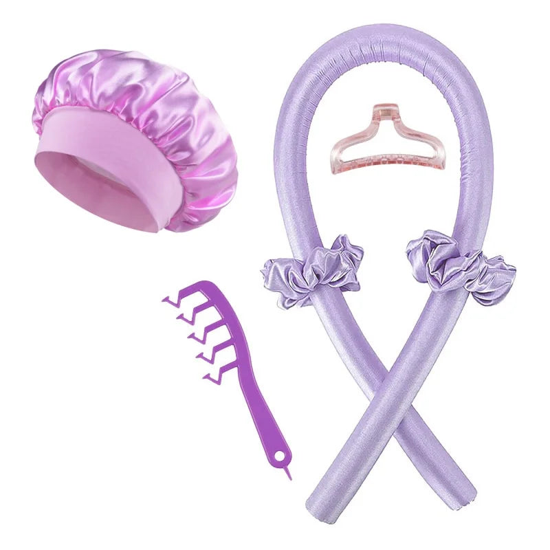 6Pcs Women No-Heat Curly Hair Stick Satin Sleep Cap Set Hair Clip and Ring Comb Sponge Hair Curler Suitable for All Hair Types Good Vibrations
