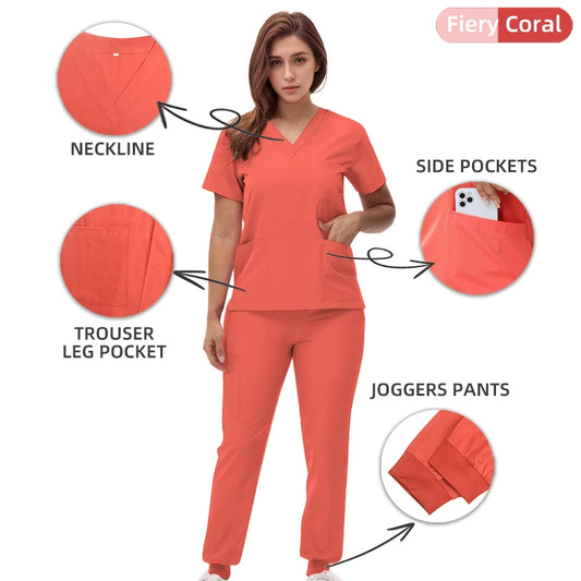 2025 New Nurse Uniforms V-neck Top Jogger Pants Scrub Sets Surgical Workwear Dentist Nursing Suit Hospital Doctor Outfit S21 Good Vibrations