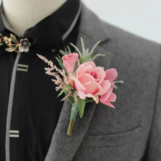 Boutonnieres Flowers Artificial White Roses Silk Ivory Corsage Buttonhole Groomsmen Boutonniere for Men Wedding Accessories Good Vibrations