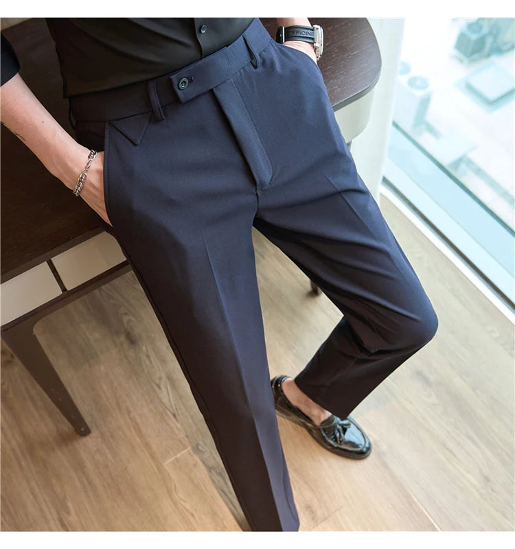 Men Suit Pants 2025 Autumn Elastic Waist Solid Slim Fit Dress Pants Office Business Casual Trousers High Quality Men's Clothing Good Vibrations