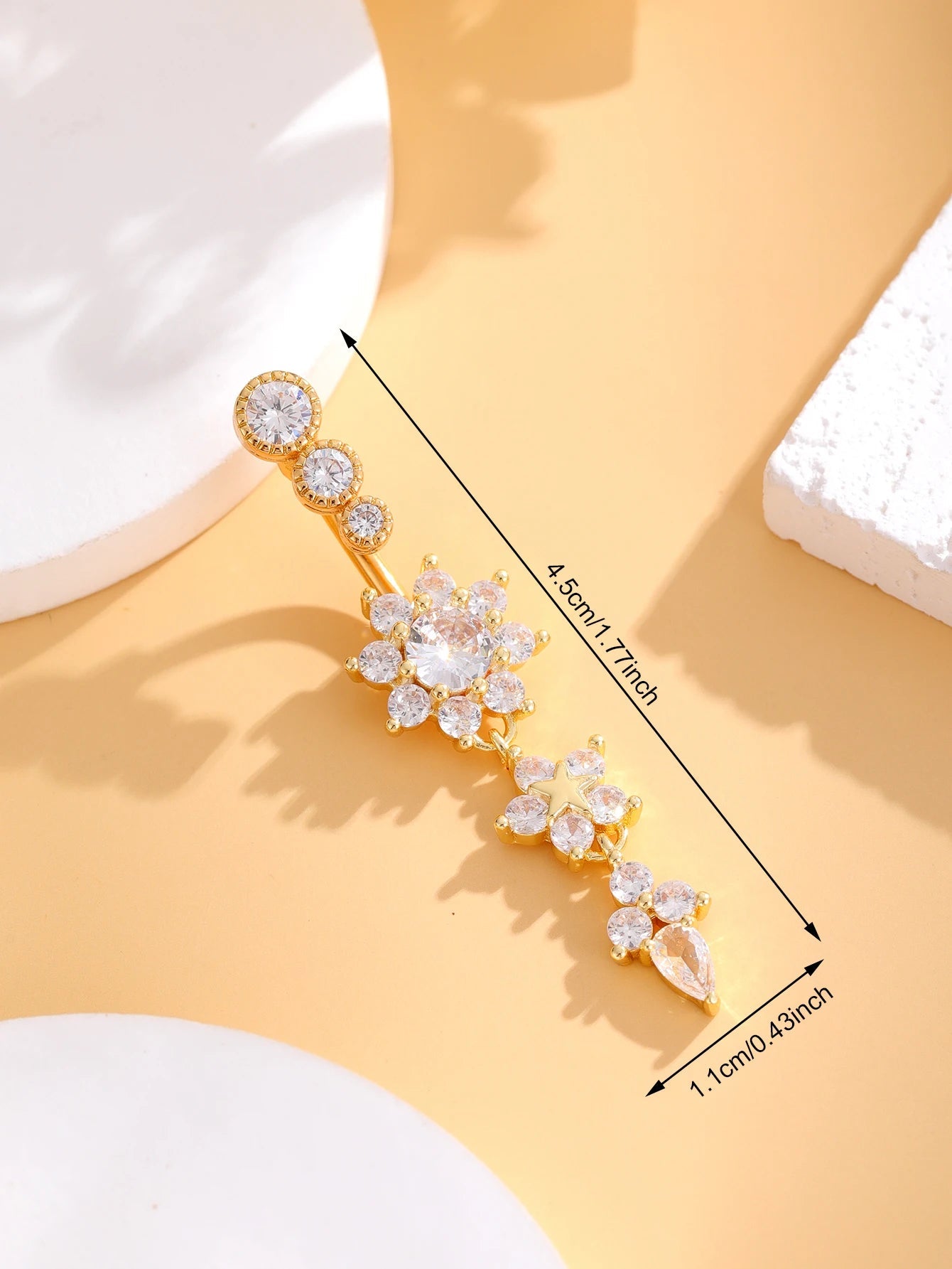 Gold Color Stainless Steel Belly Button Ring Long Dangled Flower CZ Crystal Navel Belly Piercing Rings for Women Sexy Jewelry Good Vibrations Adult Super Store