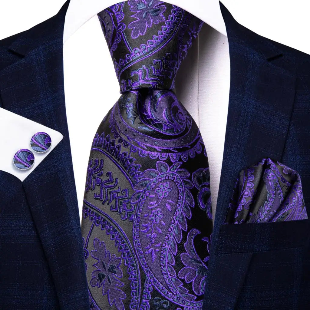 Hi-Tie 8.5cm Business Black Solid Paisley 100% Silk Men's Tie Neck Strip Ties for Men Formal Luxury Wedding Neckties Gravatas Good Vibrations