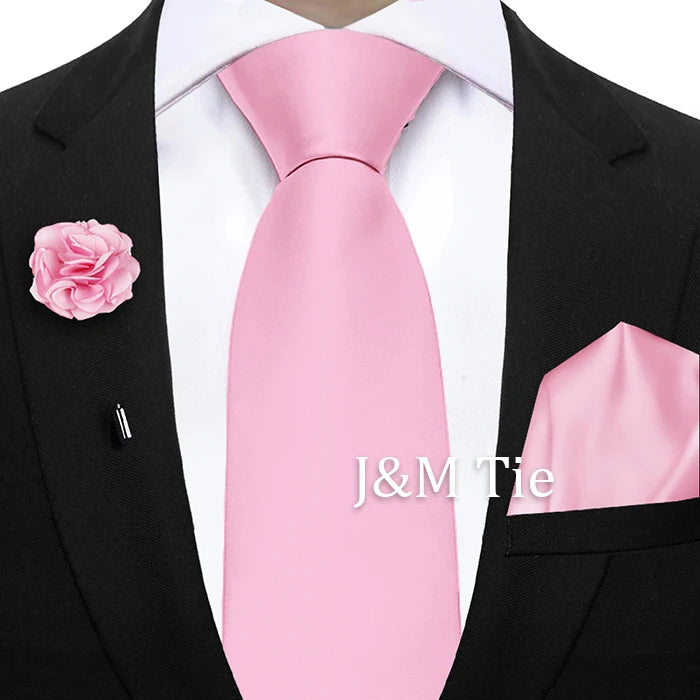 Mens Ties Set Sage Green Pink Grey Brown NeckTie Pocket Square Brooch Wedding Tie Suit Accessories Fit Group Holiday Party