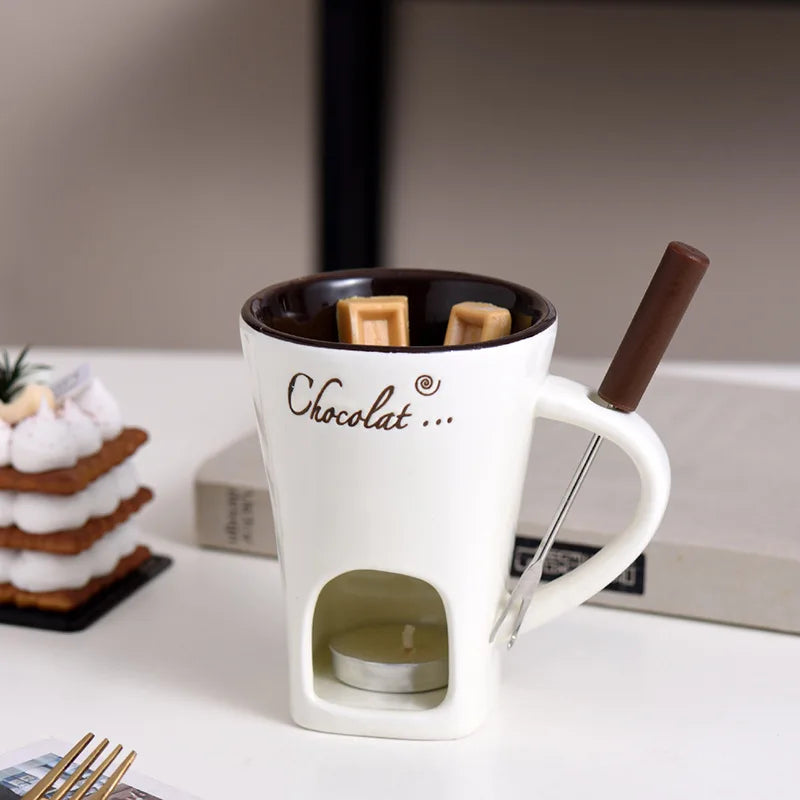 Hot Chocolate Fondue Mug Ceramic Mini Chocolate Melting Cup Butter Warmer Heating Tableware Creative Household Drinking Utensils Good Vibrations
