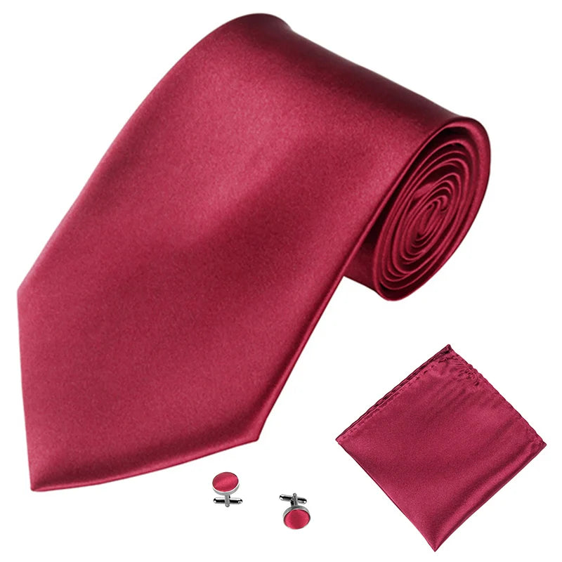 Fashion Men Women Tie Set 10CM 4'' Wedding Accessories Black White Red Blue Gray Yellow Pink Purple Cufflinks Hanky Necktie Sets Good Vibrations