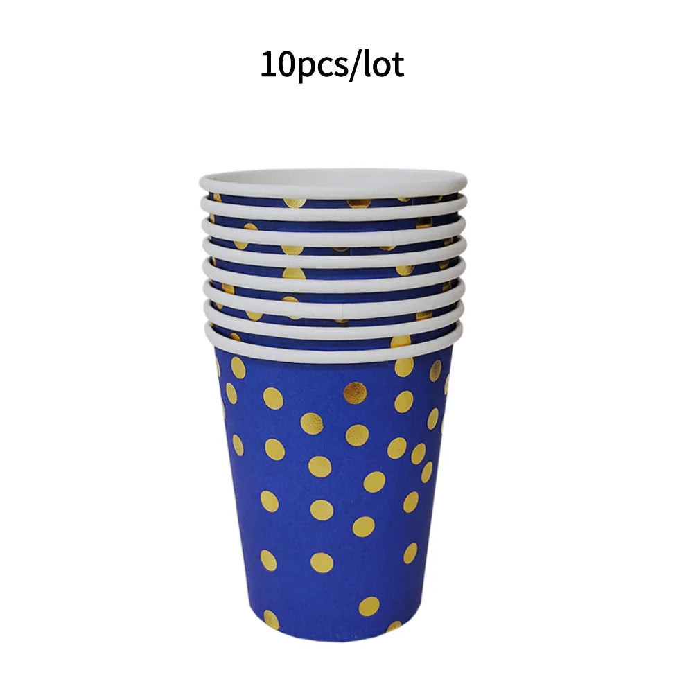 10PCS Colored Paper Cups Gold Dot Pink Blue Disposable Cup Wedding Birthday Party Disposable Tableware Disposable Paper Cup Set Good Vibrations