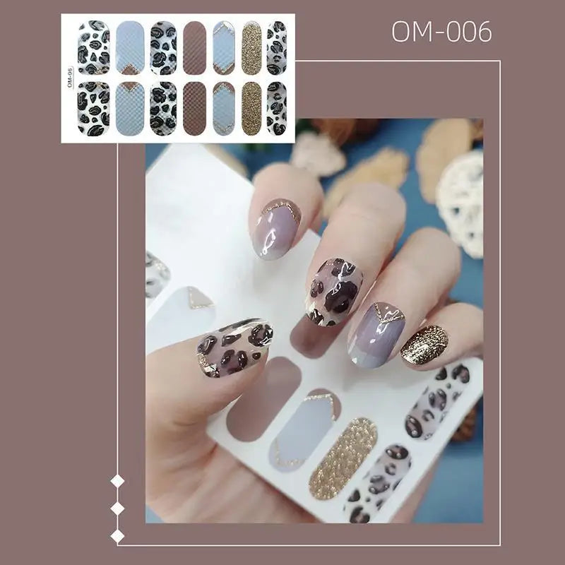 14 Strips Leopard Print Semi-Cured Gel Nail Decals 3D Gradient Waterproof Full Cover Flakes Nail Sticker DIY Adhesive Nail Wraps Good Vibrations