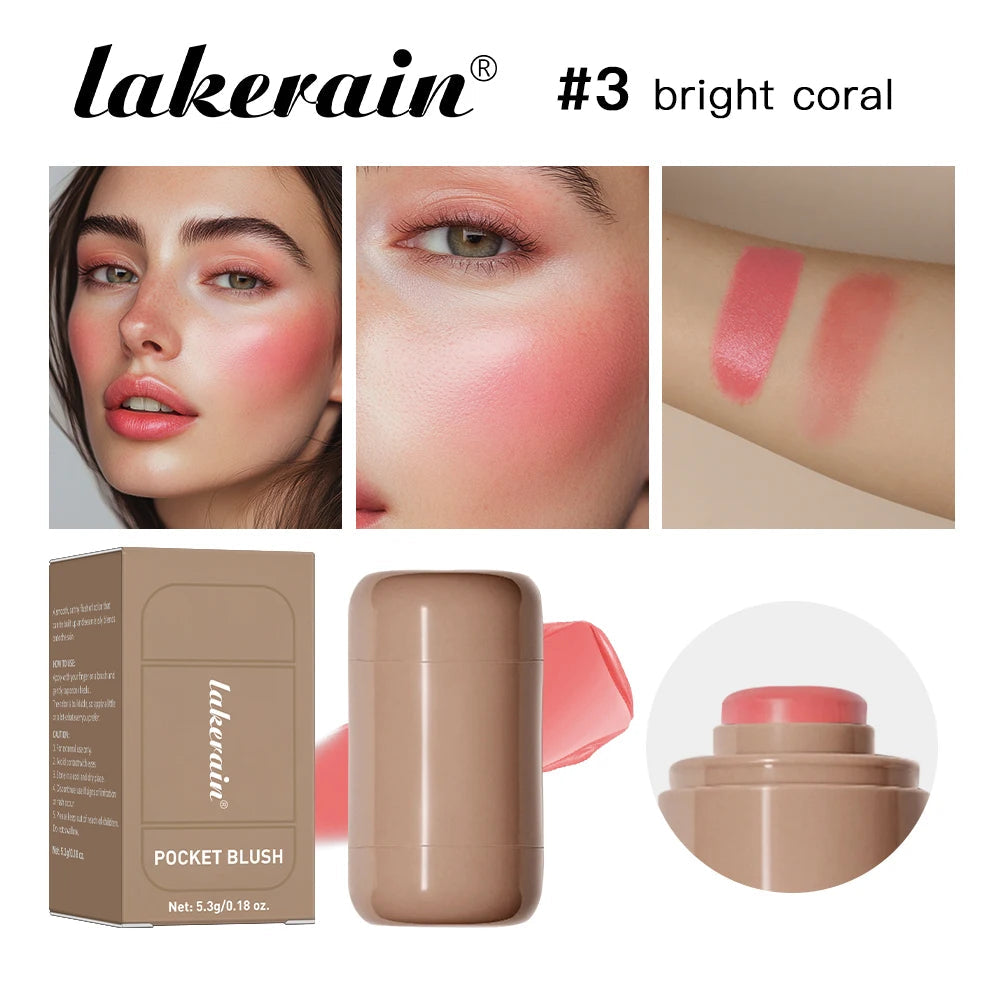 Lakerain 3in1 Cheek Lip Tinted Moistured Blush Stick Waterproof Easy Color Rouge Silky Smooth Blusher Cream Matte Contour Makeup Good Vibrations