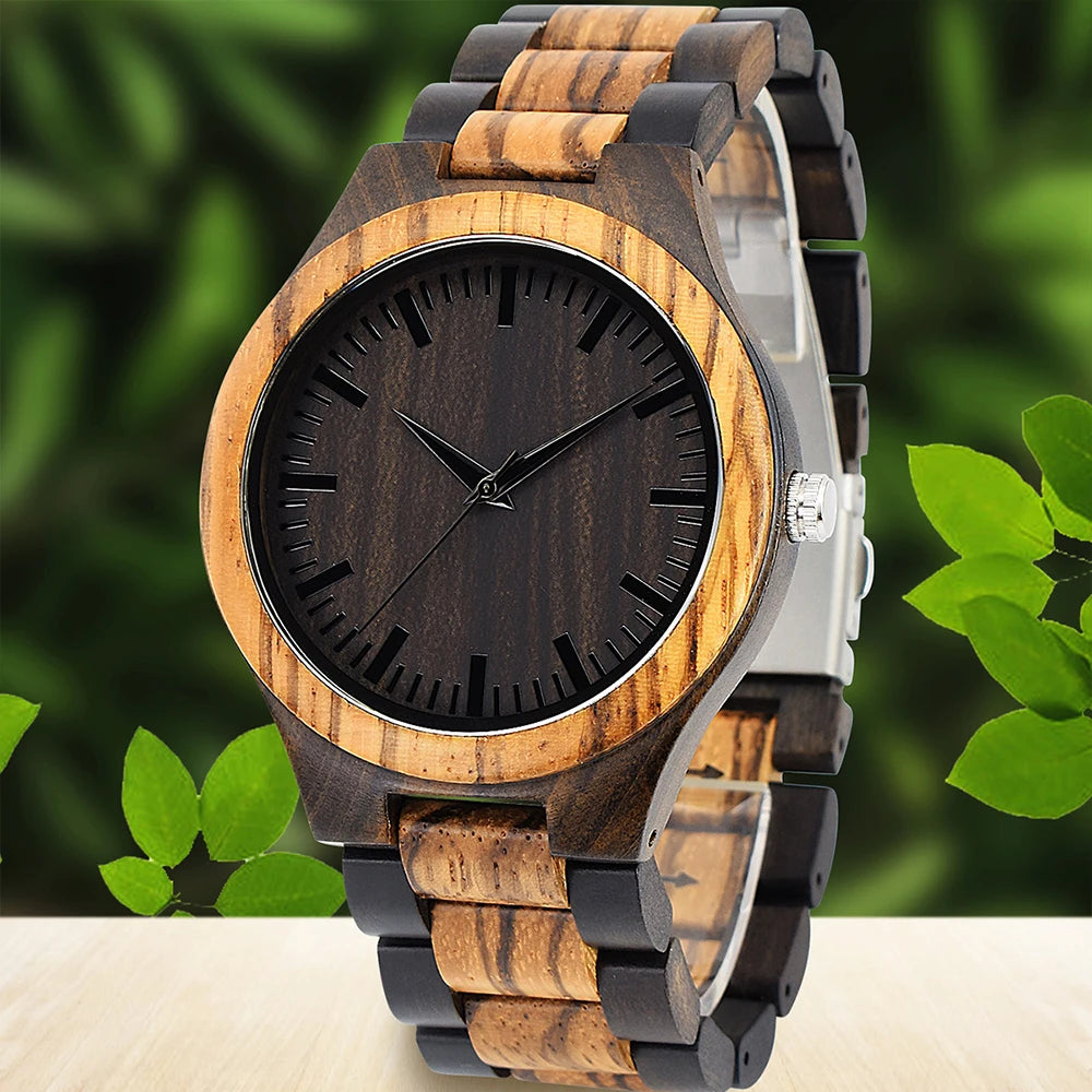 Wooden Watches for Men, Great Japanese Quartz Analog, Stylish Exotic Watch with Adjustable Stainless Steel Clasp, Buckle, Made f Good Vibrations