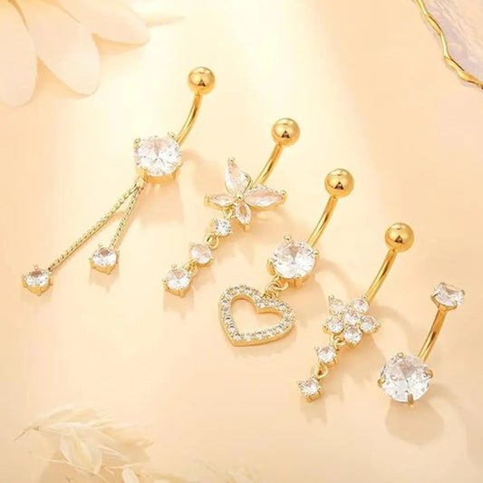 5pcs/lot Dangled Belly Button Rings Belly Piercing Sets 14G Butterfly Heart Curved Navel Piercing for Women Girls Body Jewelry Good Vibrations Adult Super Store