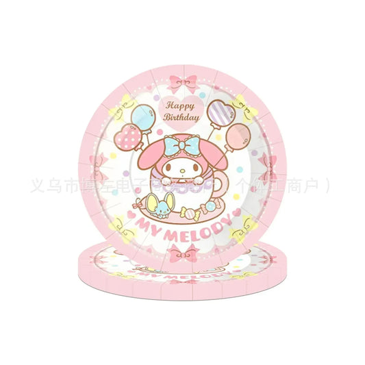 Sanrio Melody Themed Children's Birthday Party Decoration Disposable Paper Tray Tissue Tablecloth Set Party Props And Decoration Good Vibrations