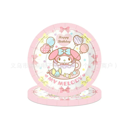 Sanrio Melody Themed Children's Birthday Party Decoration Disposable Paper Tray Tissue Tablecloth Set Party Props And Decoration Good Vibrations