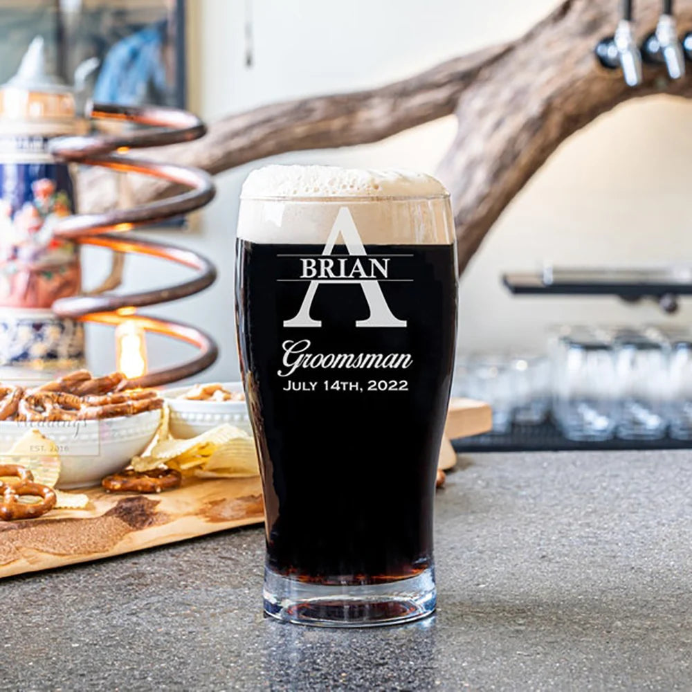 Personalized Custom Beer Mug Creative Transparent Glass Laser Engraved Pint Cup Wedding Party Favor Groomsmen Gift Good Vibrations