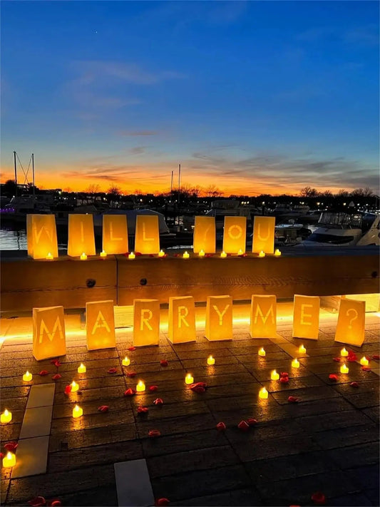 Will You Marry Me Proposal Decor Luminary Paper Bag Heart Candle Rose Petals Wedding Birthday Anniversary Valentines Gifts Good Vibrations