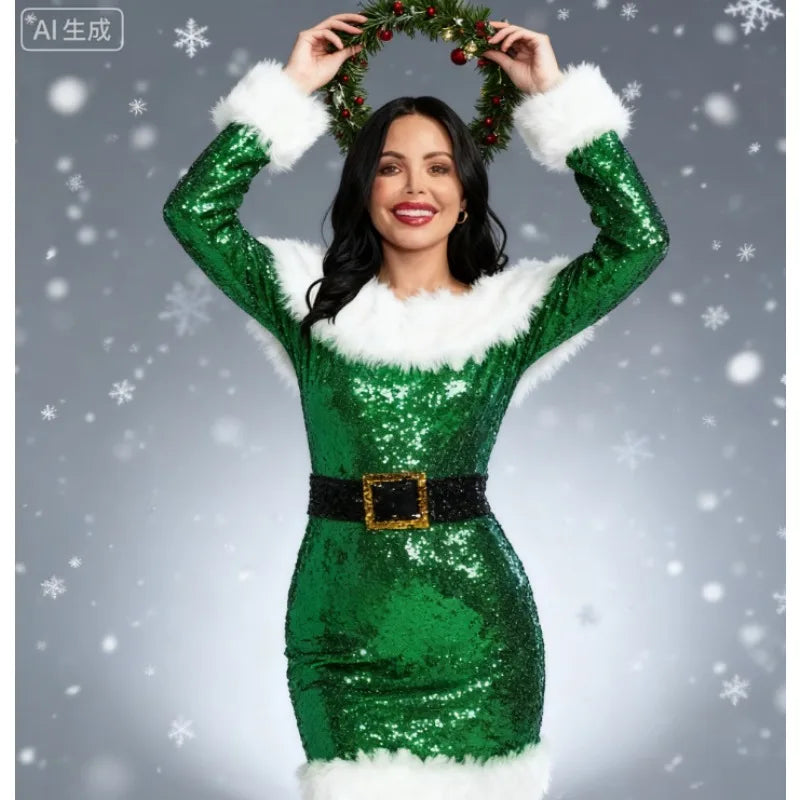 Women's Dress Accessories Set Christmas Outfit Red Christmas High-Waisted Dress Christmas Outfit Christmas Celebration Party Good Vibrations