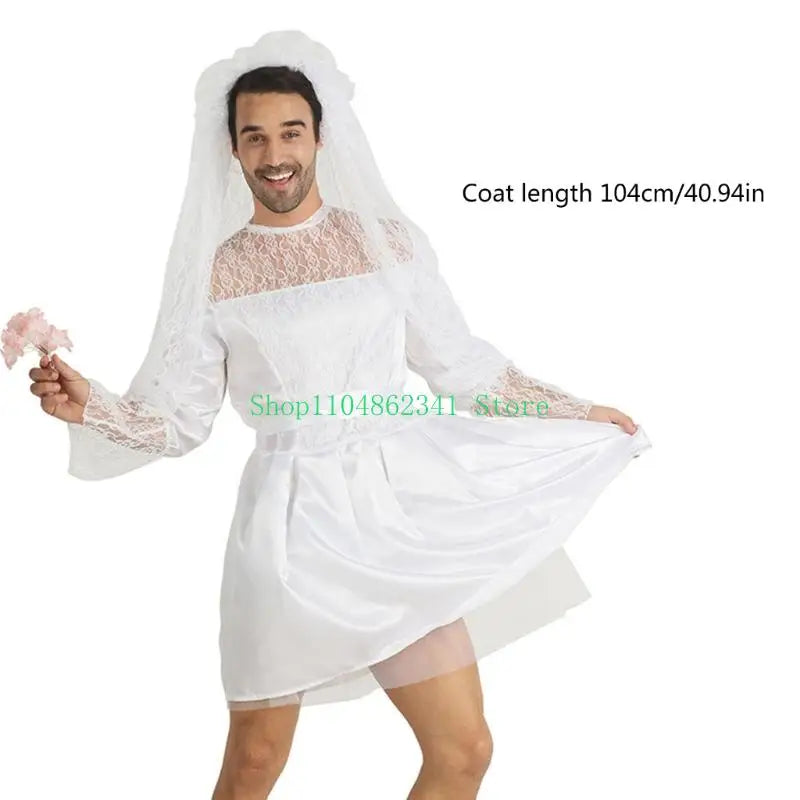 Funny Male Bride Costume Funny Comedy Costume Outfits Mens Bride Drag Queens Groom Costume for Stag Do Hen Night Party Good Vibrations