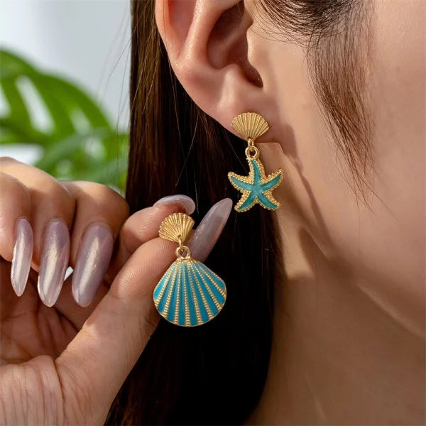 Fashion Asymmetric Ocean Style Earrings Stud For Women Starfish Shell Earring Ear Ring Imitation Pearl Zircon Jewelry Gift Good Vibrations