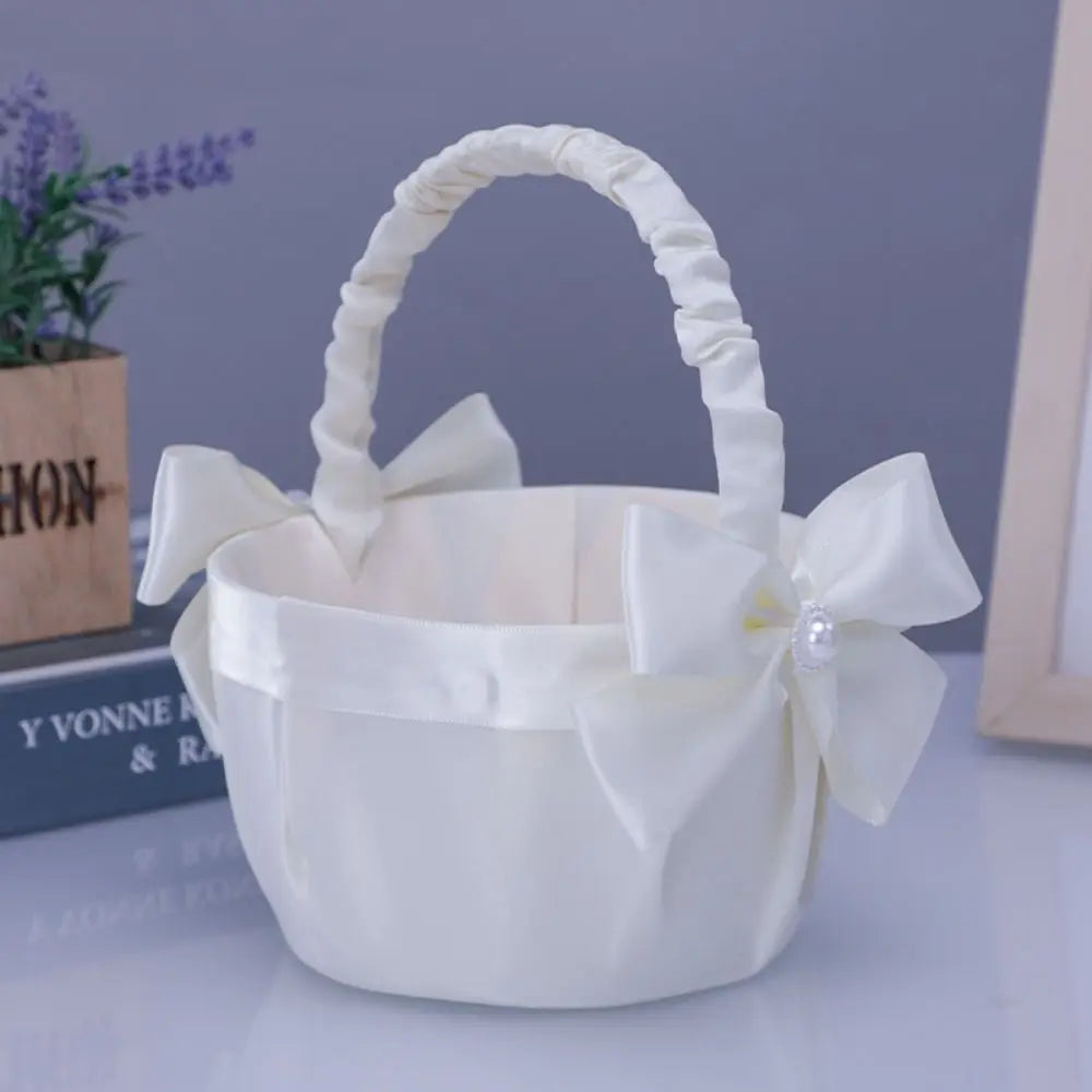 Fashion Lace Wedding Flower Basket Rose Flower Ribbon Bow Satin Bow Hanbag Tote Bag Storage Bag Flower Girls Basket Party Good Vibrations