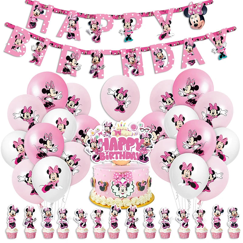 Disney Pink Minnie Mouse One Year Old Birthday Party Supplies Cup Plate Kids Girl Birthday Party Decor Disposable Tableware Set Good Vibrations