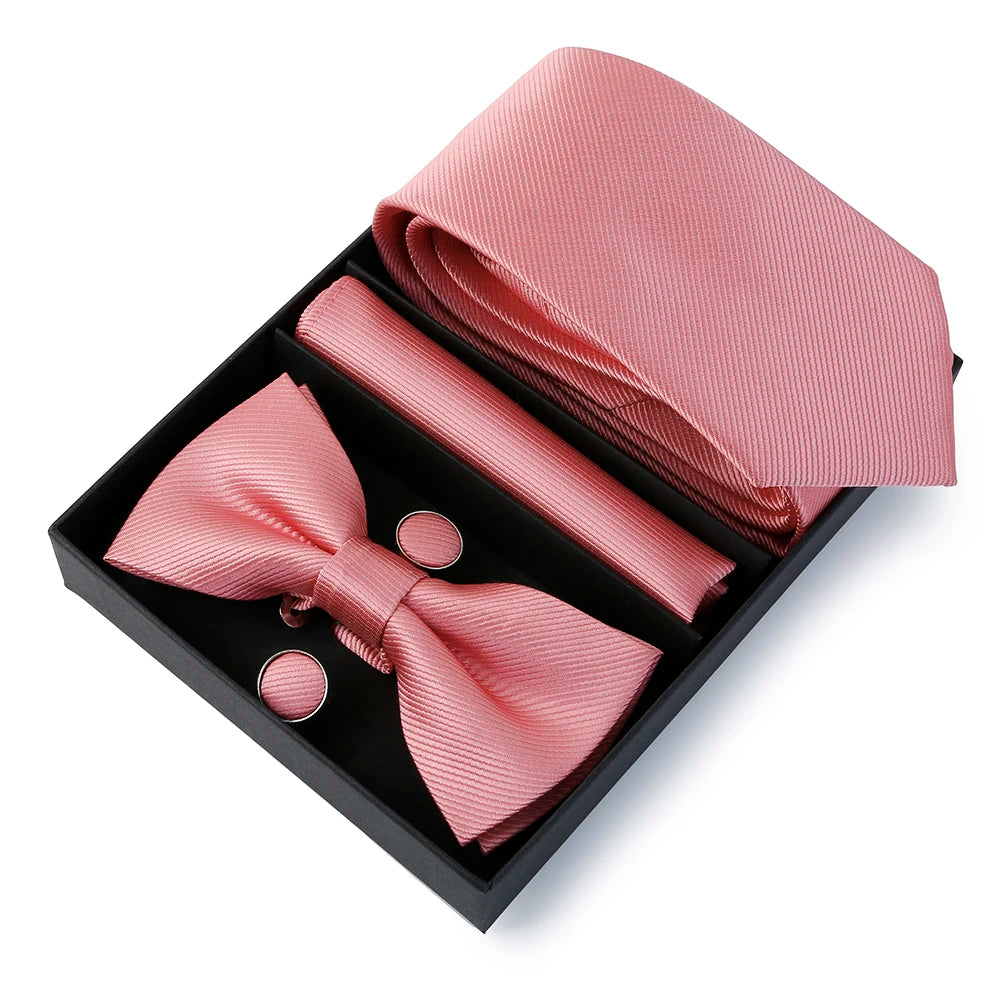 Mens Bussiness Ties Set With Bowtie Bow tie Necktie Square Towel Cufflinks For Groom Wedding Banquet Party Gift Box Accessories Good Vibrations