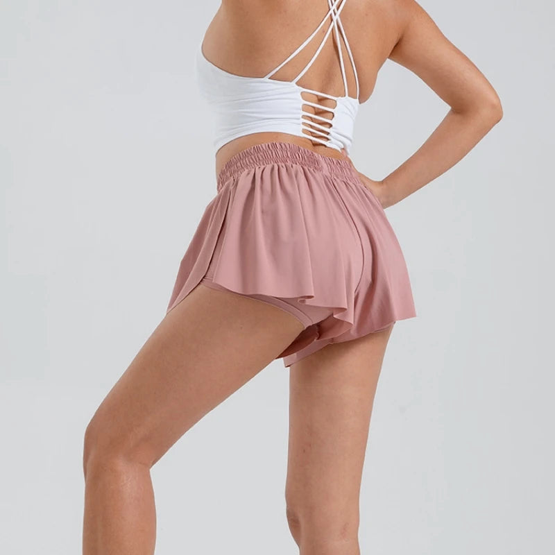 2 in 1 Flowy Sports Shorts Women Running Short Butterfly Tennis Skirt with Pockets Gym Yoga Athletic Biker Spandex Skirts Summer Good Vibrations