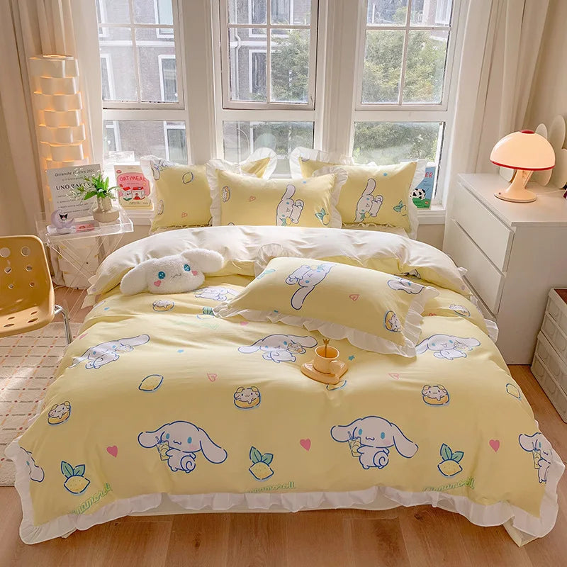 Sanrio Kids Bedding Set Kuromi Cinnamoroll Mymelody Duvet Cover Bed Sheet Pillowcase Bedsheet Double Single King Queen Twin Size Good Vibrations