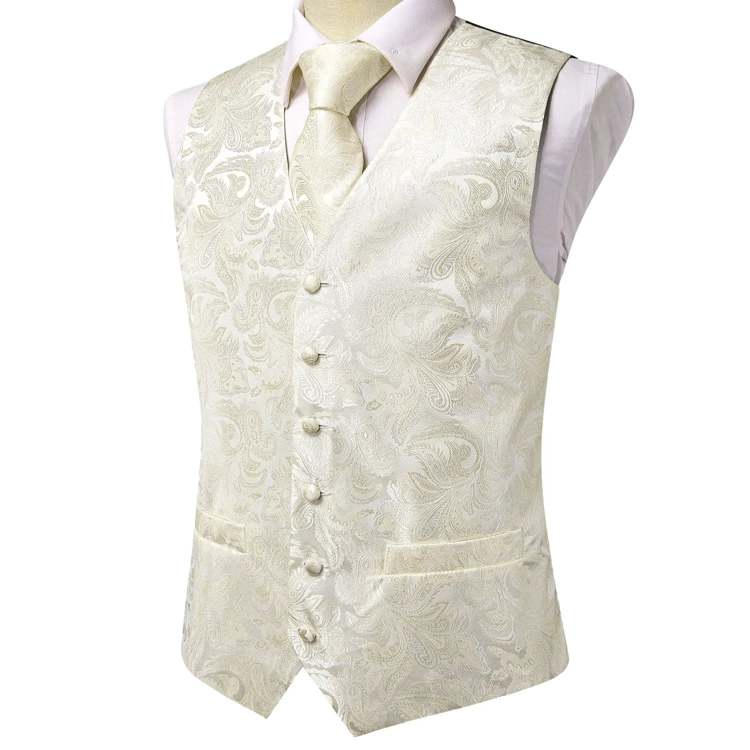 Hi-Tie Black Men Silk Vest Paisley Jacquard Necktie Hankerchief Cufflinks Sets Male Sleeveless V-Neck Waistcoat Business Formal Good Vibrations