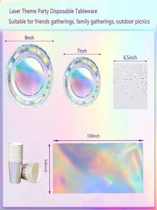 Rainbow Party Supplies Decorations, Holographic Paper Plates and Napkins Set for Birthday Wedding Holiday Party, Christmas Good Vibrations