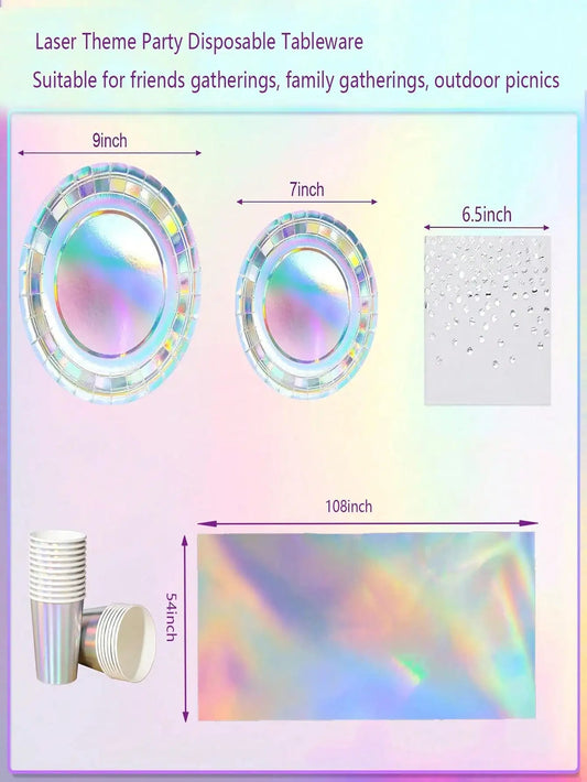 Rainbow Party Supplies Decorations, Holographic Paper Plates and Napkins Set for Birthday Wedding Holiday Party, Christmas Good Vibrations