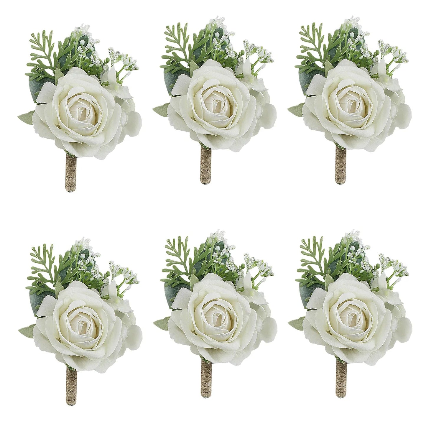 Boutonnieres Flowers Artificial Roses Silk White Ivory Corsage Buttonhole Groomsmen Boutonniere for Men Wedding Accessories Good Vibrations