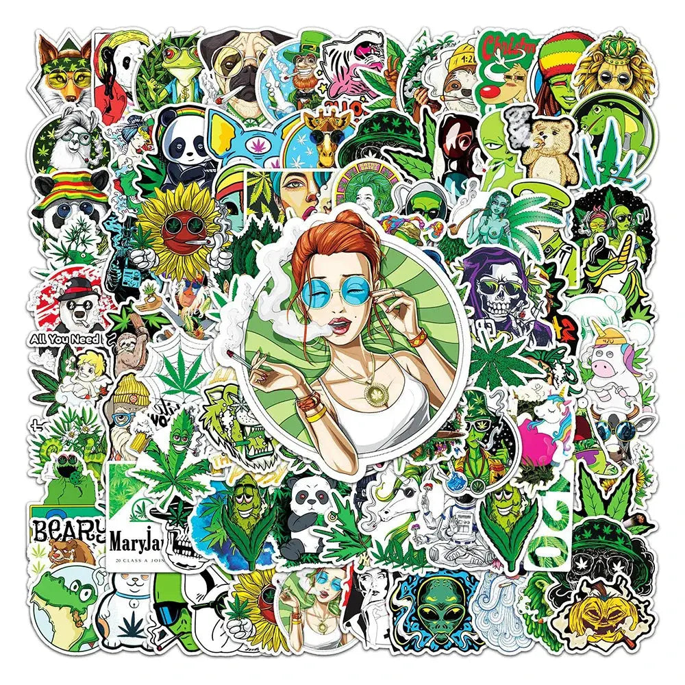 Funny Smoking Weed Hemp Leaves Stickers for laptops, bikes, and more.