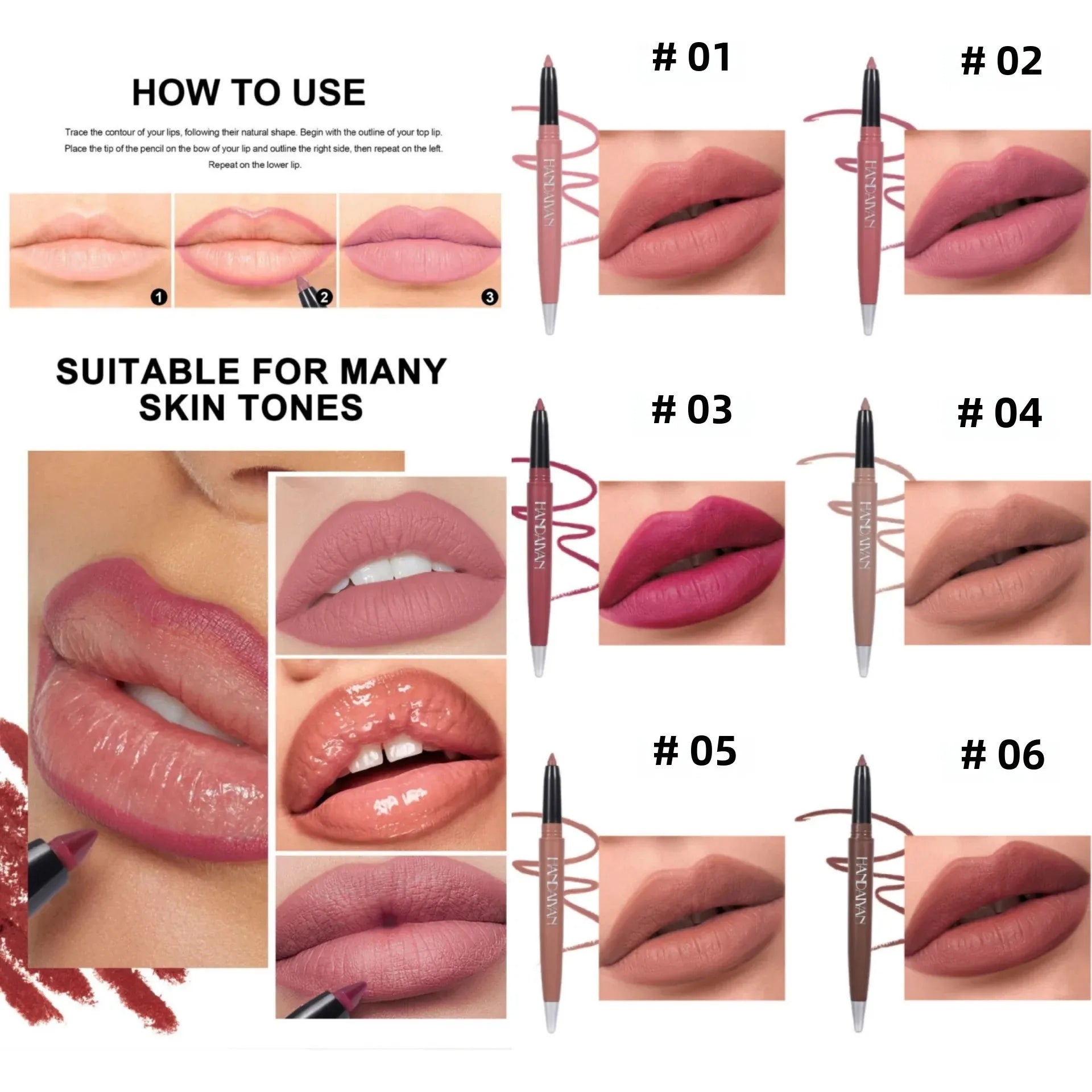 Long Wearing Matte Lipliner Set 6 Colors Creamy Texture Lip Defining Pencil Easy Glide Non Fading Makeup Must Have Good Vibrations