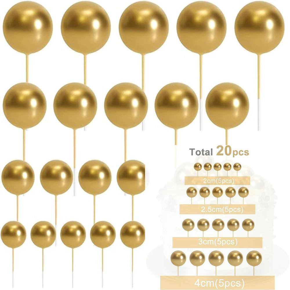 20Pcs Balls Cake Topper Pink Blue Gold Cake Balls Baking Decoration Birthday Wedding Anniversary Cake Picks Insert Toppers Decor Good Vibrations