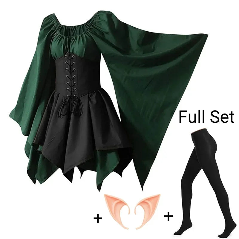 Medieval Costume Women Renaissance Medieval Dress Fairy Elf Traditional Irish Viking Costume Elf Ear for Halloween Party Good Vibrations