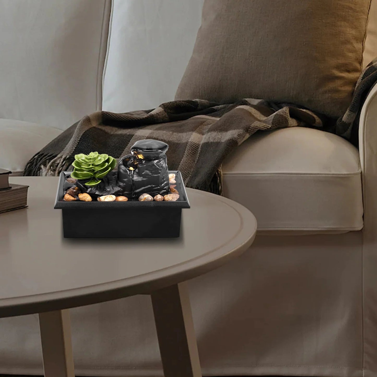 Desktop Water Fountain LED Indoor Decorative Fountain Creative Craft Home Decor Small Waterfall Fountains Zen Meditation Fountai Good Vibrations Adult Super Store