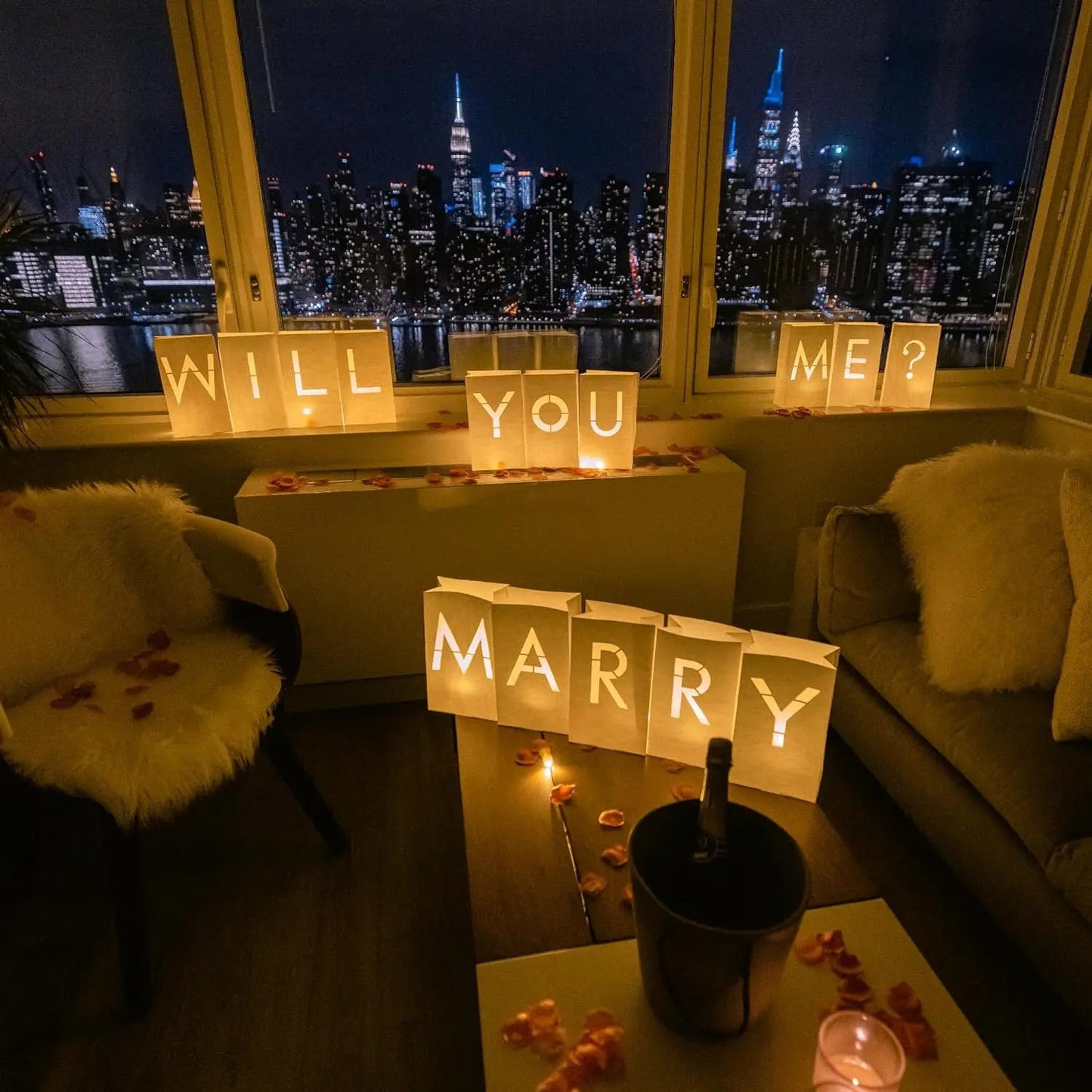 Will You Marry Me Proposal Decor Luminary Paper Bag Heart Candle Rose Petals Wedding Birthday Anniversary Valentines Gifts Good Vibrations