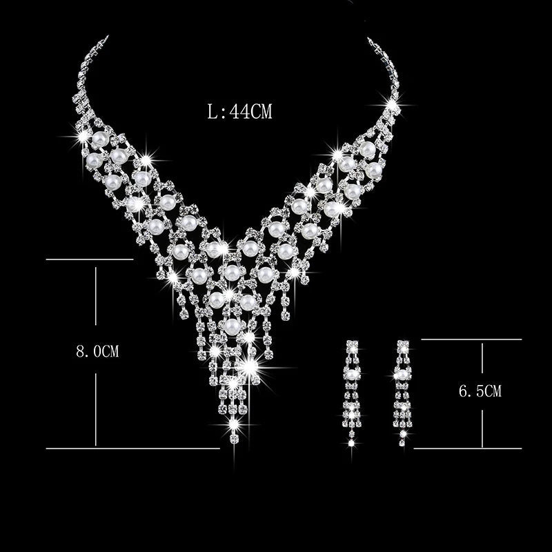Luxury Long Tassels Jewelry Pearl Necklace Earing Set Crystal Zircon Wedding Bridal Jewelry Sets For Women Bijoux Mariage Zestaw Good Vibrations Adult Super Store