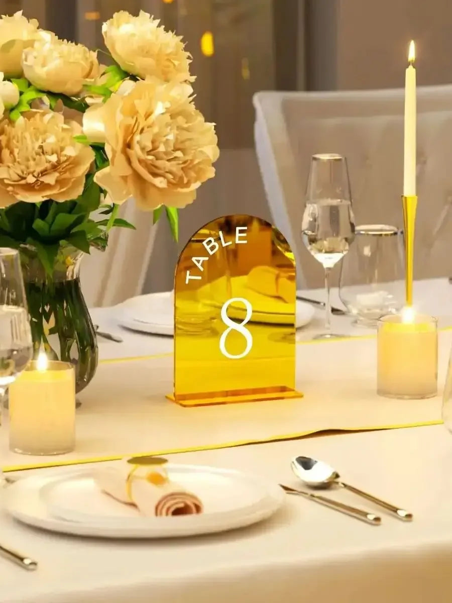 Wedding Table Numbers - Clear and Gold Mirror Acrylic Signs - Gold Wedding Table Signs - Wedding Table Decor Good Vibrations