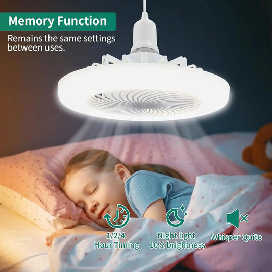 Socket Fan Ceiling Fan with Light, Portable 3 Wind Speeds 36w Ceiling Fan Socket with Remote, 3 Light Dimmable Small Fan Good Vibrations