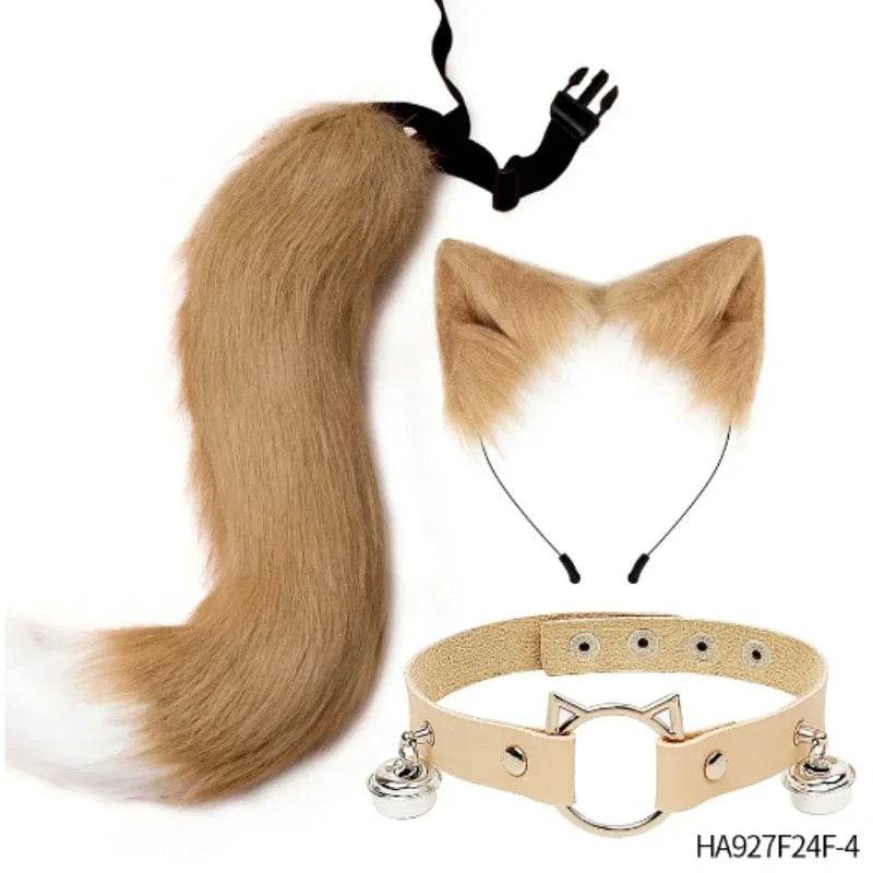 Halloween cosplay costumes contain a furry three-piece set of cat ears and tail neck decorations for party dress-ups Good Vibrations
