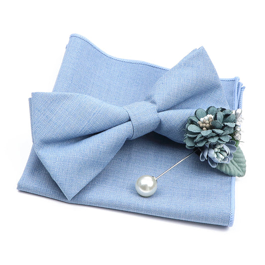 Mens Wedding Bowtie Brooch Set Romantic Solid Color Bamboo Fiber Bowknot Flower Lapel Pin Blue Pink Cravat Suit Shirt Accessory Good Vibrations