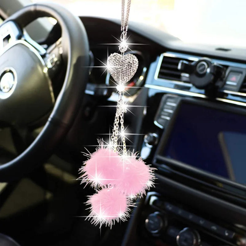 Fashion Diamond Car Accessorie Bling Hairball Pendant Auto Rearview Mirror Pendant Birthday Gift Auto Decoraction Ornaments Good Vibrations