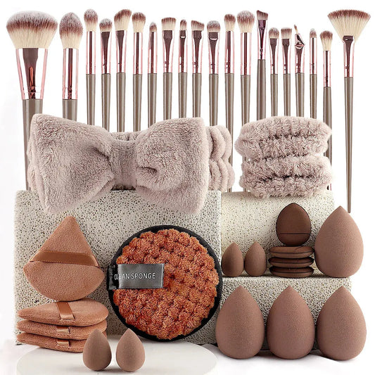 56-Piece Make up Brush Set (chocolate)- Full Face Cosmetics Kit , Eyeshadow Blending Brushes & Beauty Sponge make up brushes Good Vibrations