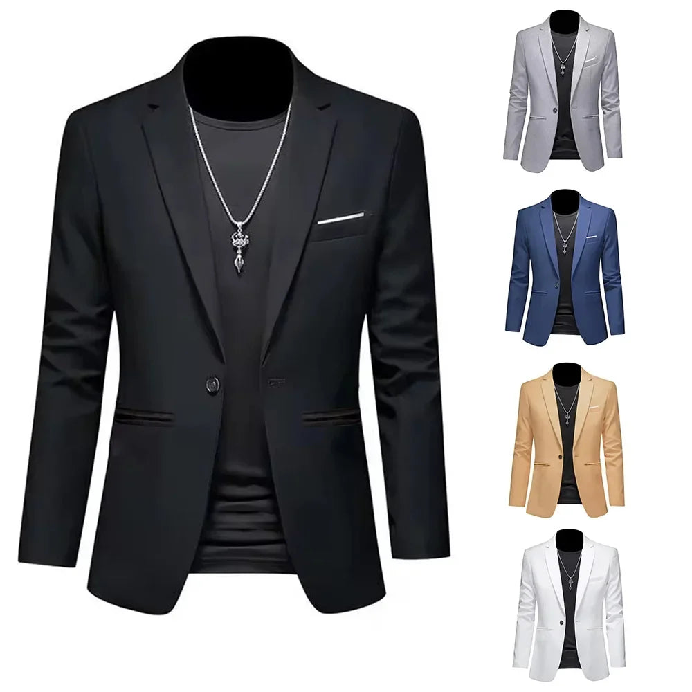 Men's Trendy Leisure Boutique Suit Jacket Autumn Casual Business Slim Fit Non-ironing Single Button Suit Solid Formal Blouse Good Vibrations