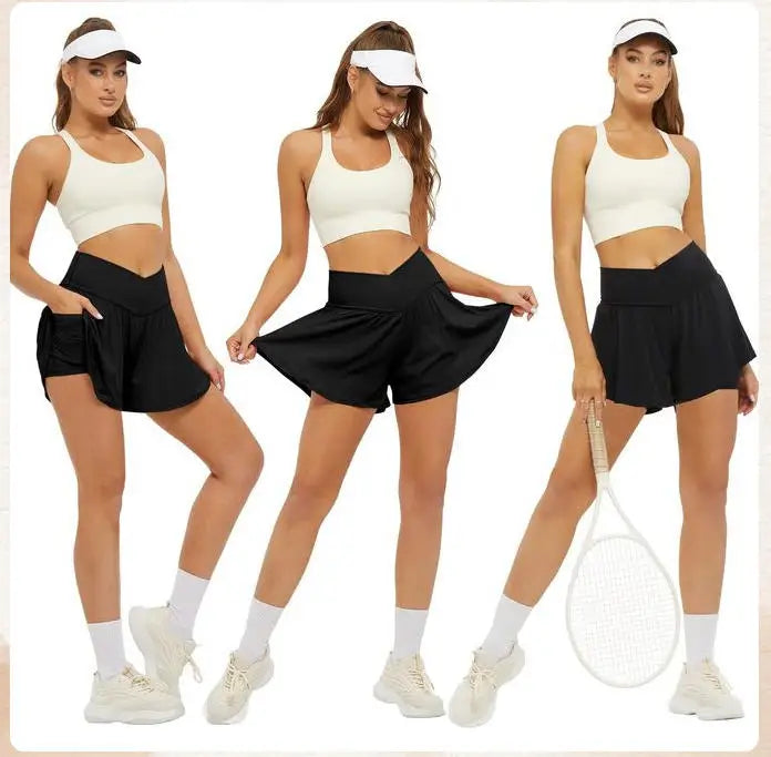 2025 Golf Skirt Women High Waist V Summer Running Outdoors Tennis Sport pants Pockets Fitness Casual short academia feminina Good Vibrations