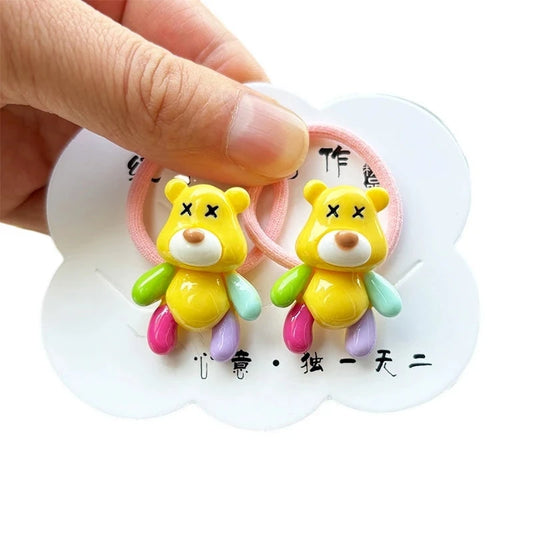 2PCS New Red Cartoon Lovely Cream Bear Girls Kids Elastic Hair Bands Princess Hair Accessories Children Hair Ties Baby Headwear Good Vibrations