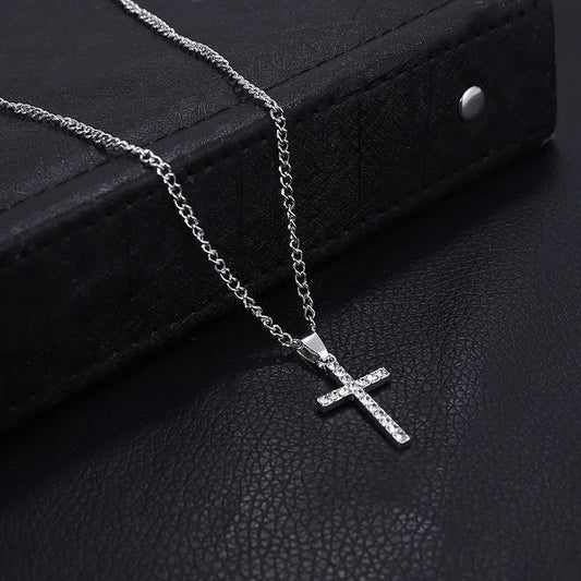 Hot Selling Jewelry Cross Pendant Necklace With Zircon Fashionable And Personalized Design Popular Hip Hop Neck Chain Good Vibrations